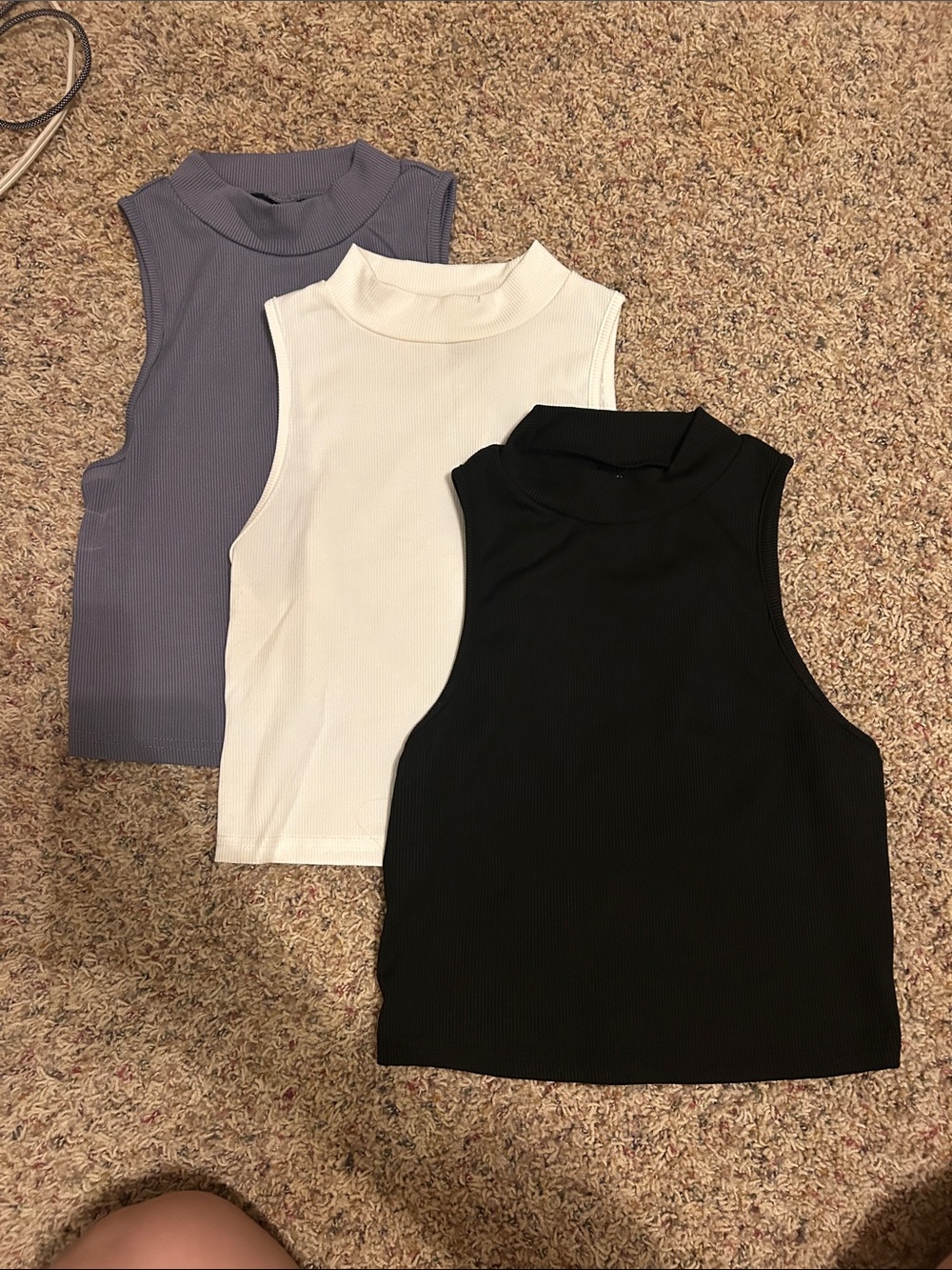SHEIN Ribbed Mock Neck Tank Top - Black, White, Lavender